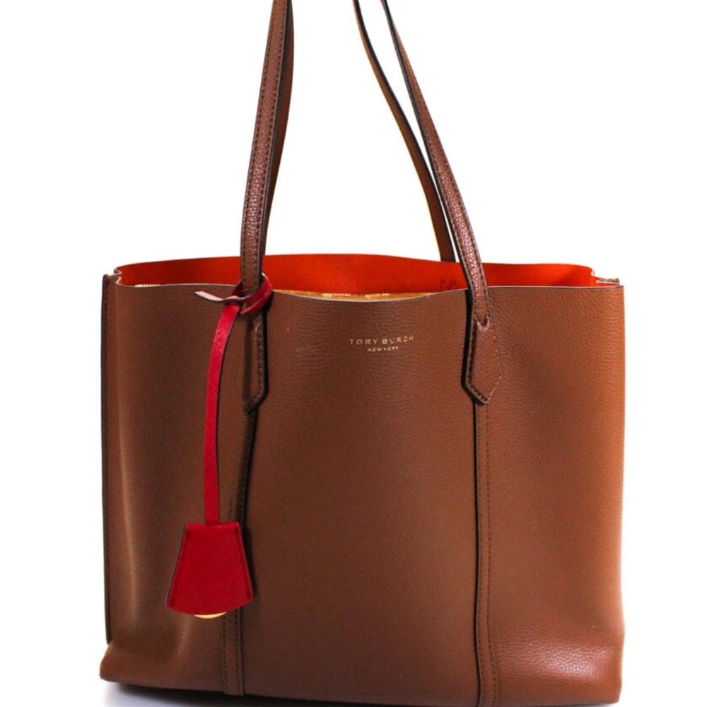 NWT Tory Burch Brown Leather Tote with Red Accents